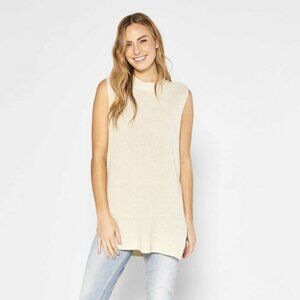 Outerknown Sleeveless Sweater Linen Ivory Mariner Fishermen Mock Neck Tunic Top